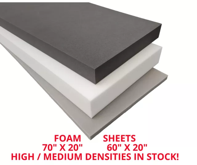 60 x 20 High Density Upholstery Foam Sheet Thickness ½ 1 2 3 4 5 6