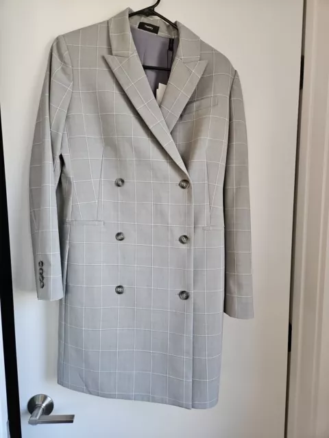 NWT Theory Cyrus Grey Stretch-Wool Blazer Dress - Size 10