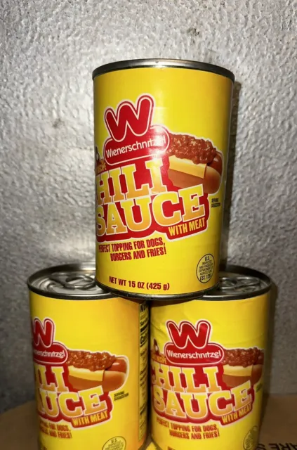 Wienerschnitzel Chili Sauce Secret Recipe with Meat 3 cans Great on Hot Dogs.