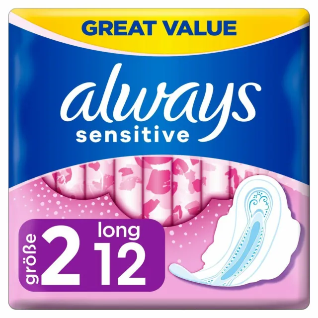 Always Sensitive Long Ultra (Size 2) Sanitary Towels With Wings Pack of 12 Pads