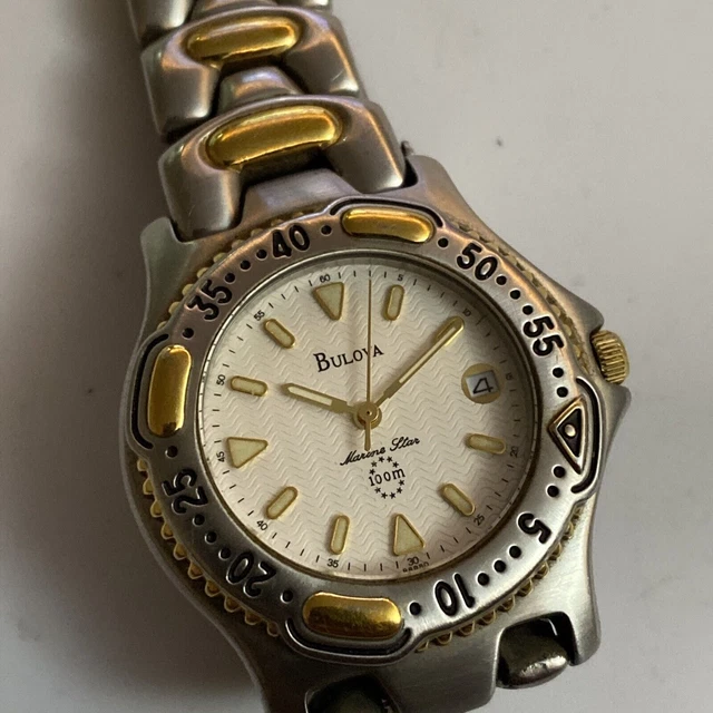 Bulova Marine Star 1997 Two-Tone 100m Date Quartz Men's Watch New Battery