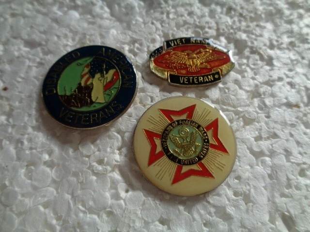 Job lot of 3 US War Veterans vintage metal lapel pins