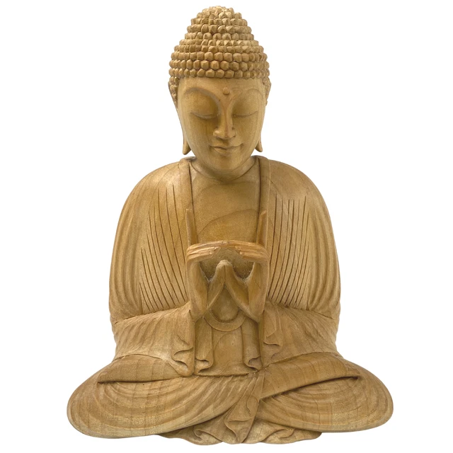 Buddha Wishing Jewel Sculpture Manidhara Mudra Hand Carved Wood Statue Bali Art 2
