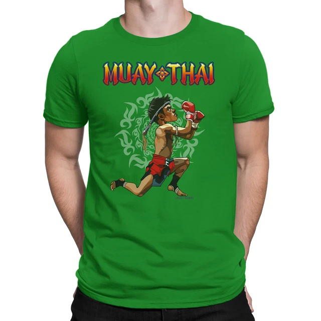 MUAY THAI Cartoon Fighter Uomo T-Shirt ORGANICA Thailandia Abbigliamento Combattente Top