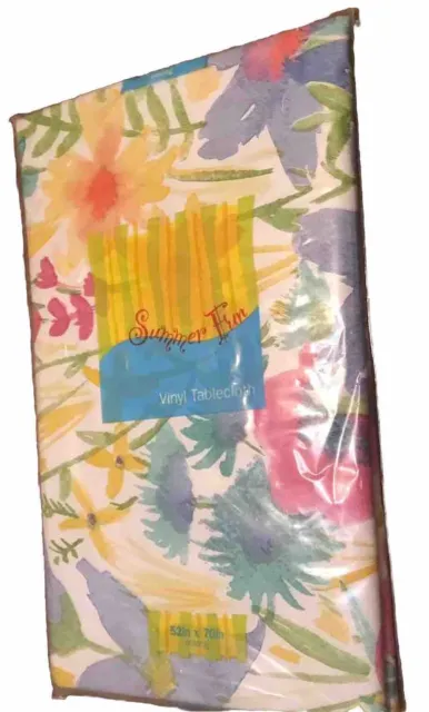 52x70 Summer Fun Vinyl Flannel Back Picnic Tablecloth Oblong Floral
