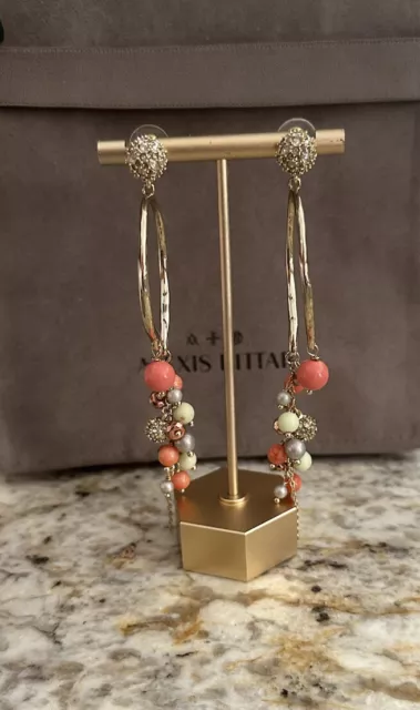 100% Authentic Alexis Bittar Coral/ Gold Crystal Cluster Arc Earrings $255