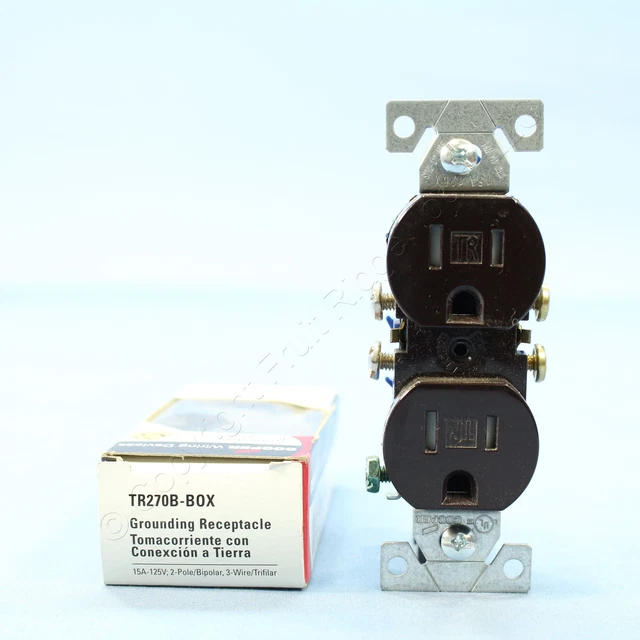 New Cooper Brown TAMPER RESISTANT Duplex Receptacle Outlet NEMA 5-15R 15A TR270B