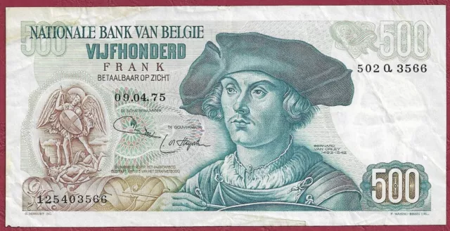 Belgien/Belgium 500 Francs/Frank Sign. Jordens & de Strijcker 09.04.1975 P-135b