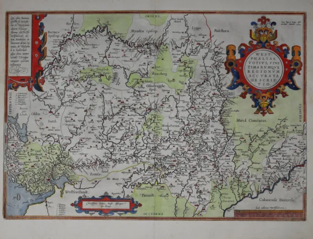 Westfalen: Altkolorierte Kupferstichkarte nach Chr. Schrot aus Ortelius