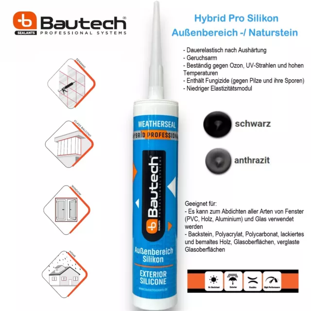 Bautech Hybrid Pro Silikon Dichtstoff Außen -/ Natursteinsilikon 300ml