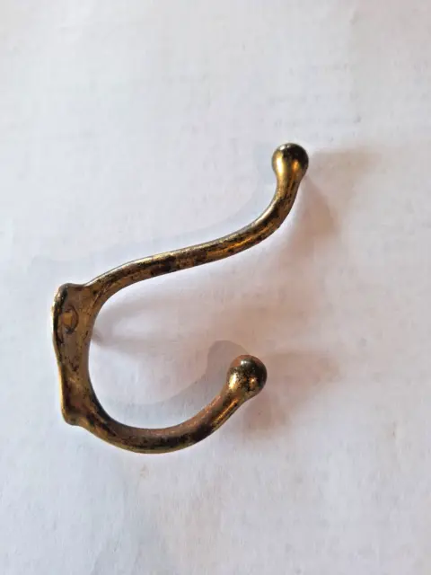 Old Coat Hook School House Farm Vtg Rustic Tarnished Solid Brass MULTIPLE AVAIL.