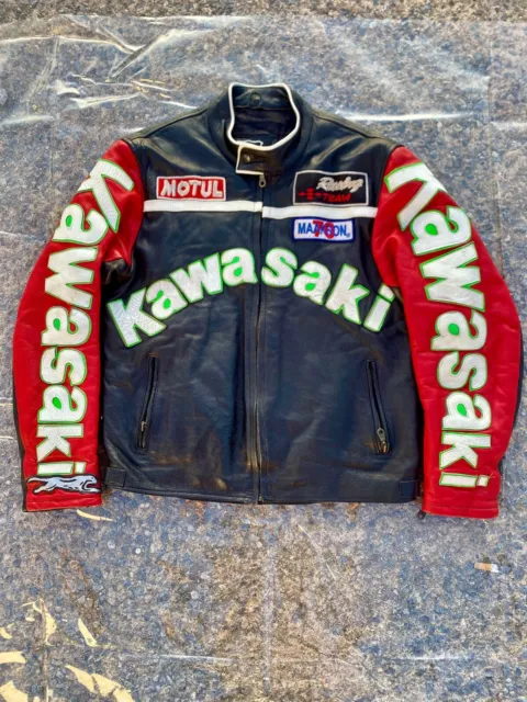 Unisex Kawasaki Racing Black & Red Motorbike MotoGP Cowhide Leather Biker Jacket