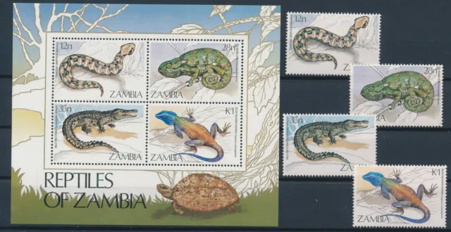 [PRO1107] Zambia 1984 Reptiles good set very fine MNH stamps + sheet