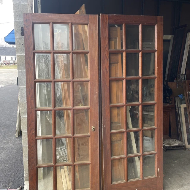 Bova 95 pair antique oak beveled glass French doors 59.75 x 83.75 x 1.75