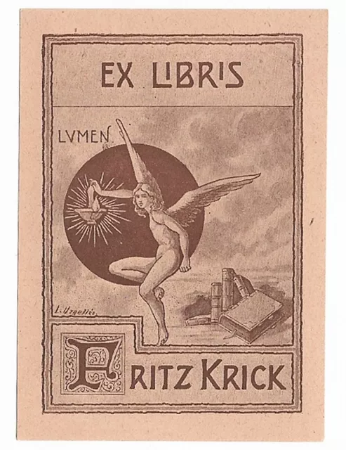 LLUIS URGELLÉS: Exlibris für Fritz Krick "Lumen"; Engel