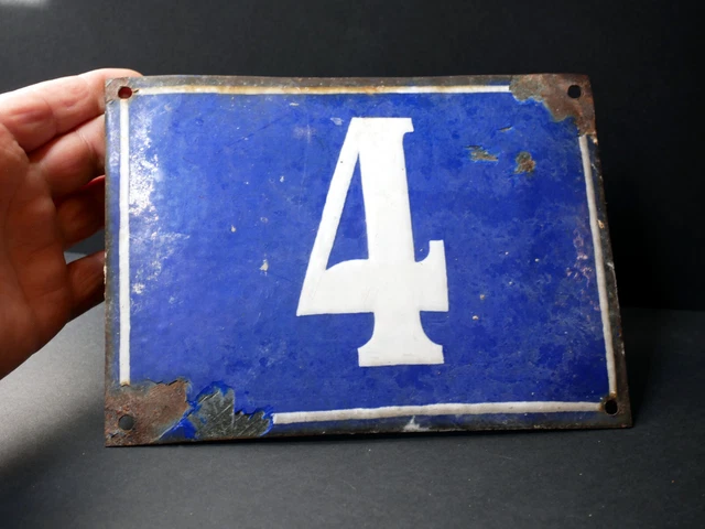 Plaque émaillée Numéro De Rue N°4 - 20x15 Cm - Bleu - Vintage Ou Occasion