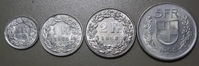 Schweiz 1/2+1+2+5 Franken-Francs 1965-B Silber  4 TOP Coins UNC #F6257 ST-BU