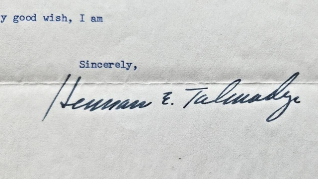 1958 Georgia Senator Herman E. Talmadge Signed Letter