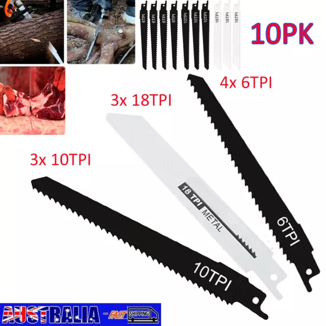 10x 6" Stainless Steel Reciprocating Saw Blades Set Cutting Bone Meat Wood Pipe