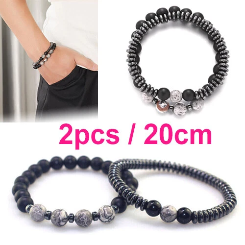 2x Terapia Magnética de Curación Pulsera con Cuentas Artritis Hematita Alivio del Dolor 20 cm