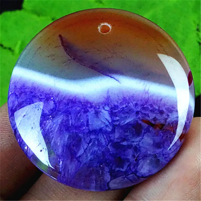 HU35192 36x7mm Orange/purple Druzy Geode Agate Round Pendant Bead