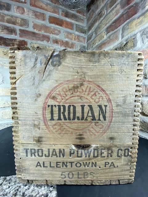 Wooden High Explosives Crate Trojan Powder Co.  Allentown Pennsylvania Wood Box