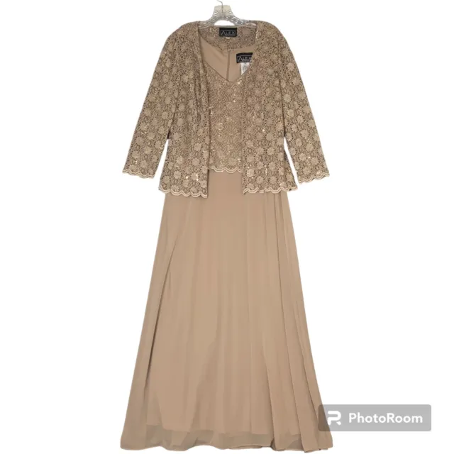 Alex Evenings Dress Women 14 Taupe Mother of the Bride Sequin Gown Jacket Formal