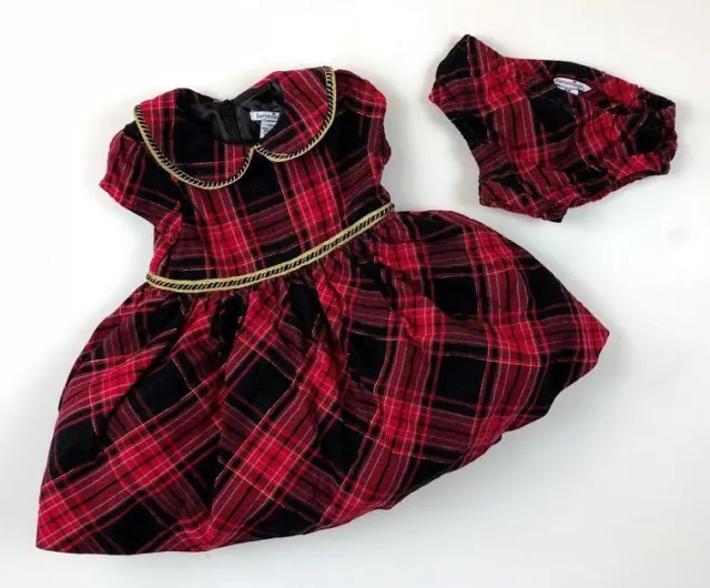 Hartstrings Girls 18 Months Red Black Gold Plaid Christmas Dress Full Skirt
