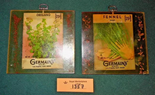 2 Vintage 1973 Epoxy HERB SEEDS Wall Plaques Incased