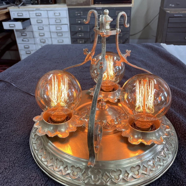 Antique Original Fancy Three Light Flush Mount Solid Brass Light Fixture