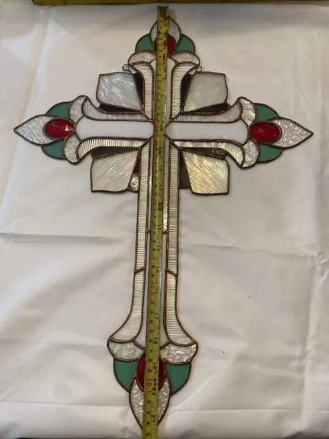 Stained Glass Cross Glass Suncatcher Window  Or Wall Decor Large Handcrafted