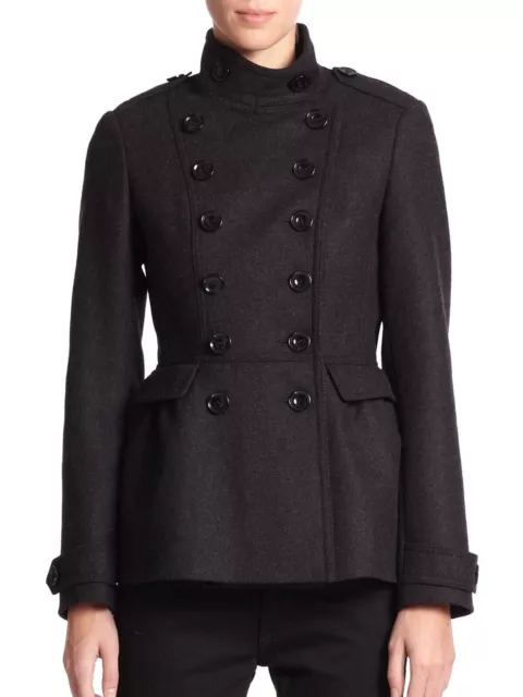Burberry Brit Adamsleigh Women's Black Wool Peplum Trench Coat Size USA 6 UK 8
