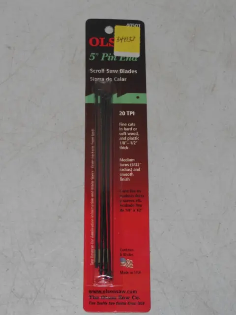 Olson 40501 5" Carbon Steel Pin End Scroll Saw Blade 20 TPI 6 pk