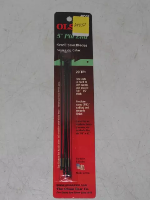 Olson 40501 5" Carbon Steel Pin End Scroll Saw Blade 20 TPI 6 pk