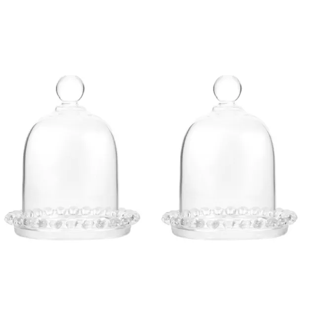 2 Pieces Glass Dome Cloche Small Faux Food Cover Tray Display