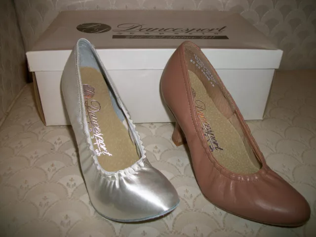 Capezio Ballroom Dance Shoes White Satin or Tan Leather Court BR04E New In Box