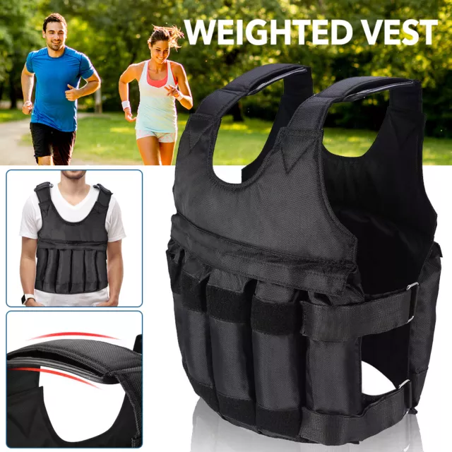 50kg Weight Vest Adjustable Weighted Waistcoat Jacket Loss Running Gym Training