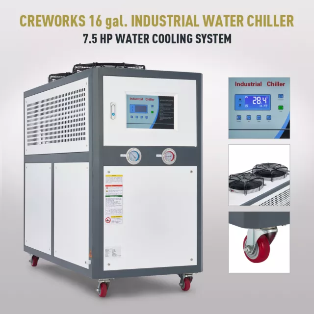 CREWORKS 5 Ton 7.5hp Industrial Water Chiller 16 Gallon Cooling System 26gpm