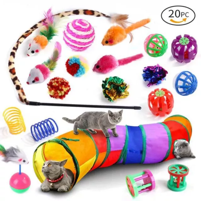 Lot de 20  jouets pour chats: à mâcher et lancer Avec Tunnel plumes Clochettes