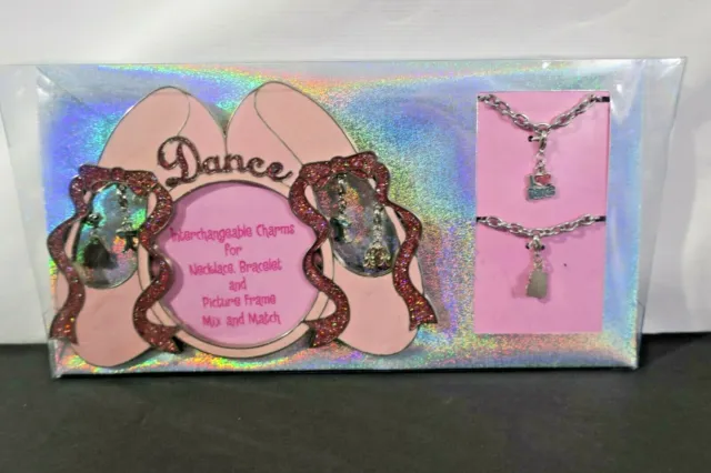 Picture Frame Ballet Shoes & 6 Interchangeable Charms 4 Bracelet/ Necklace Pink
