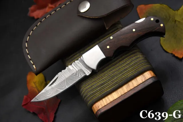 Custom 6.7"OAL Hand Forged Damascus Steel Folding Knife Handmade (C639-G)