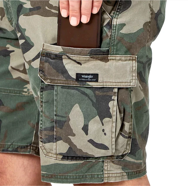 MENS WRANGLER CAMO Cargo Shorts w Flex Relaxed Fit Flat Front ALL