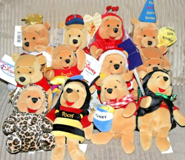 DISNEY STORE - LOT OF 12 x WINNIE THE POOH 8" MINI BEAN BAG PLUSH ALL WITH TAGS