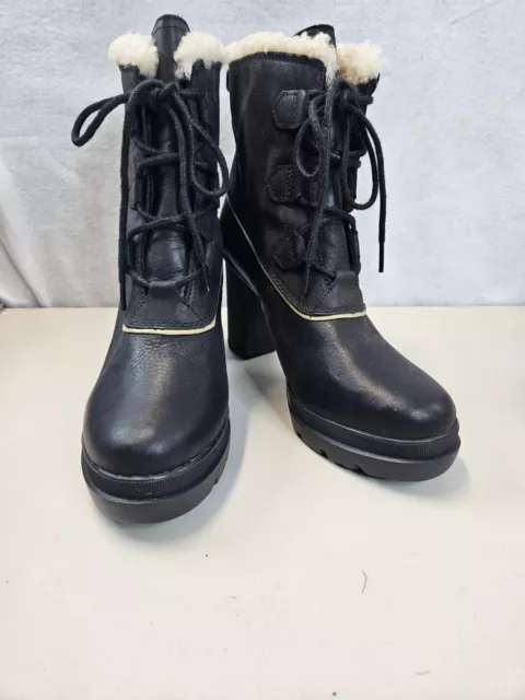 SOREL BLACK DACIE Lace Up High Heel Platform Boots Size 11 Faux Fur ...