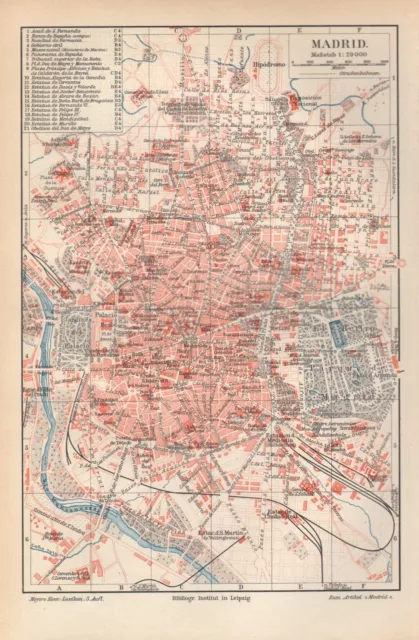 MADRID Palacio Real Hipodromo Stadtplan von 1896 City Map El  Retiro