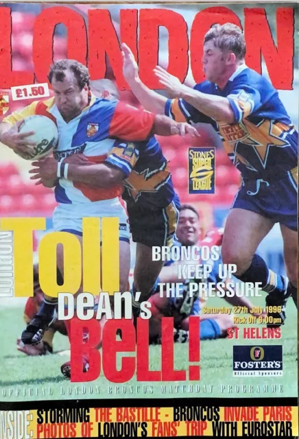 London Broncos V St Helens - 1996 Super League - 27th July 1996