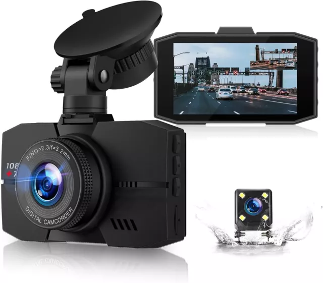 Uber Dual Dash Cam 1080P Front+Rear Car Camera Driving Recorder Night Vision