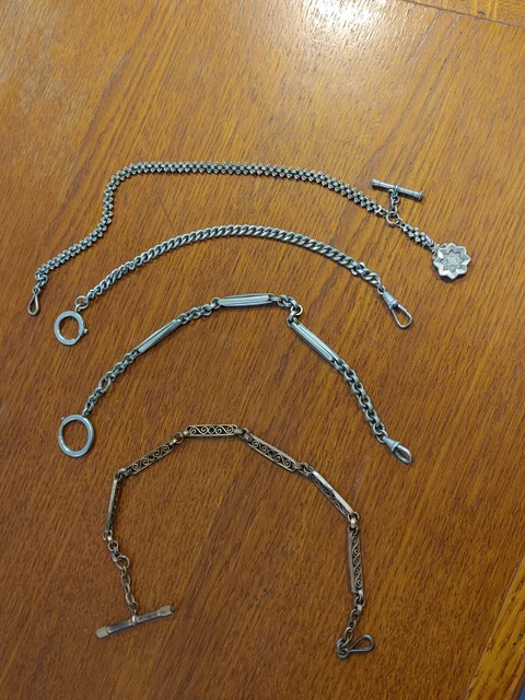 Lot De 2 Chaînes De Montre/châtelaine + 1 Clé Ancienne + 1 Poinçon - Plaqué Or - Vintage - Occasion