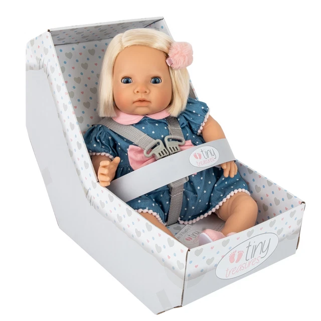 44cm/17in Chad Valley Tiny Treasures Giggle Doll Soft Bodied Sleep Eyes Carrycot