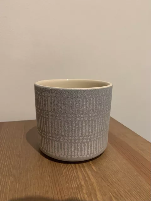 9.5 CM Small Grey Ceramic-Stone Plant Pot w Silver Aztec Design for Succulent/s